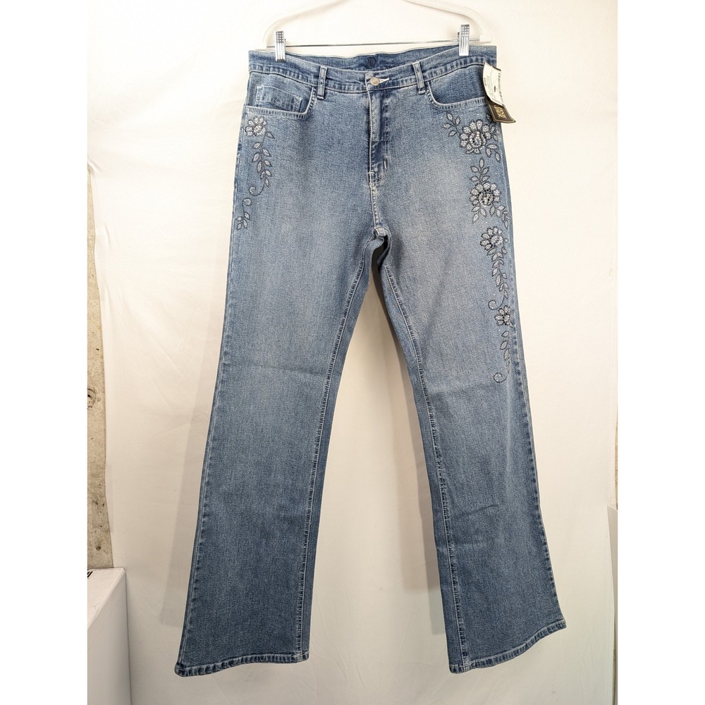 Vintage Y2K Christine Alexander Floral Crystal Embellished Denim Jeans Size 14